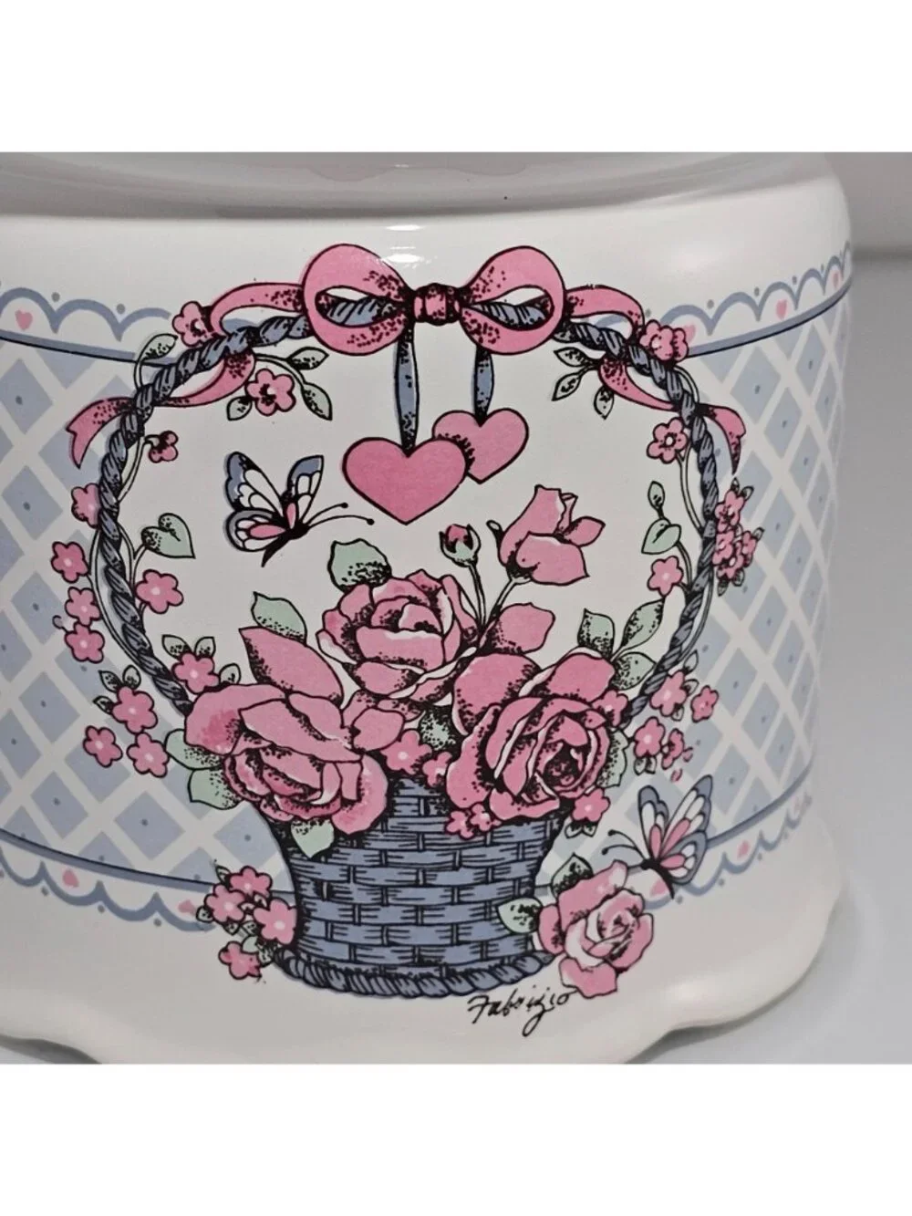 1980s Canister Set /2 Veranda Hearts Roses Basket Cottagecore vtg kitchen storag